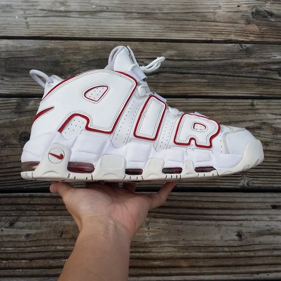 Men 2018 Nike Air More Uptempo White Varsity Red Scottie Pippen Basketball Shoes - Picture 3 of 8